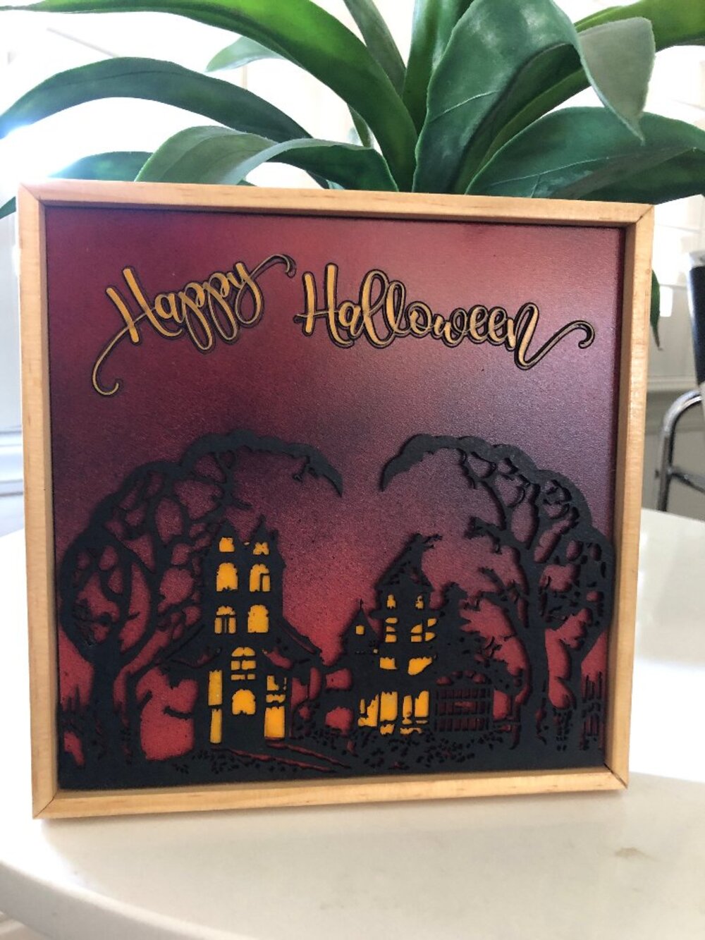 Happy Halloween Decorative Hanging Wall Art: Spooky Haunted House, Handmade